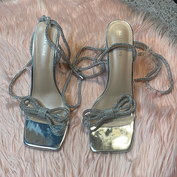 Azalea Wang Diamond Bow Sandal Stiletto Silver Heels Size‎ 11 - Picture 1 of 10